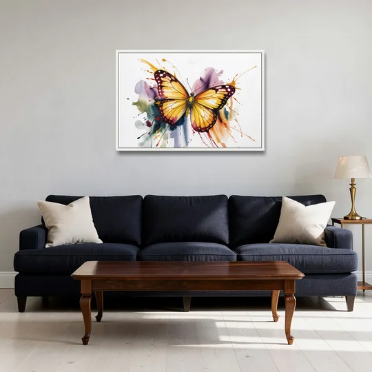 Exquisite Butterfly Sculpture - White Framed Canvas Wall Art - Sofa - 36x24