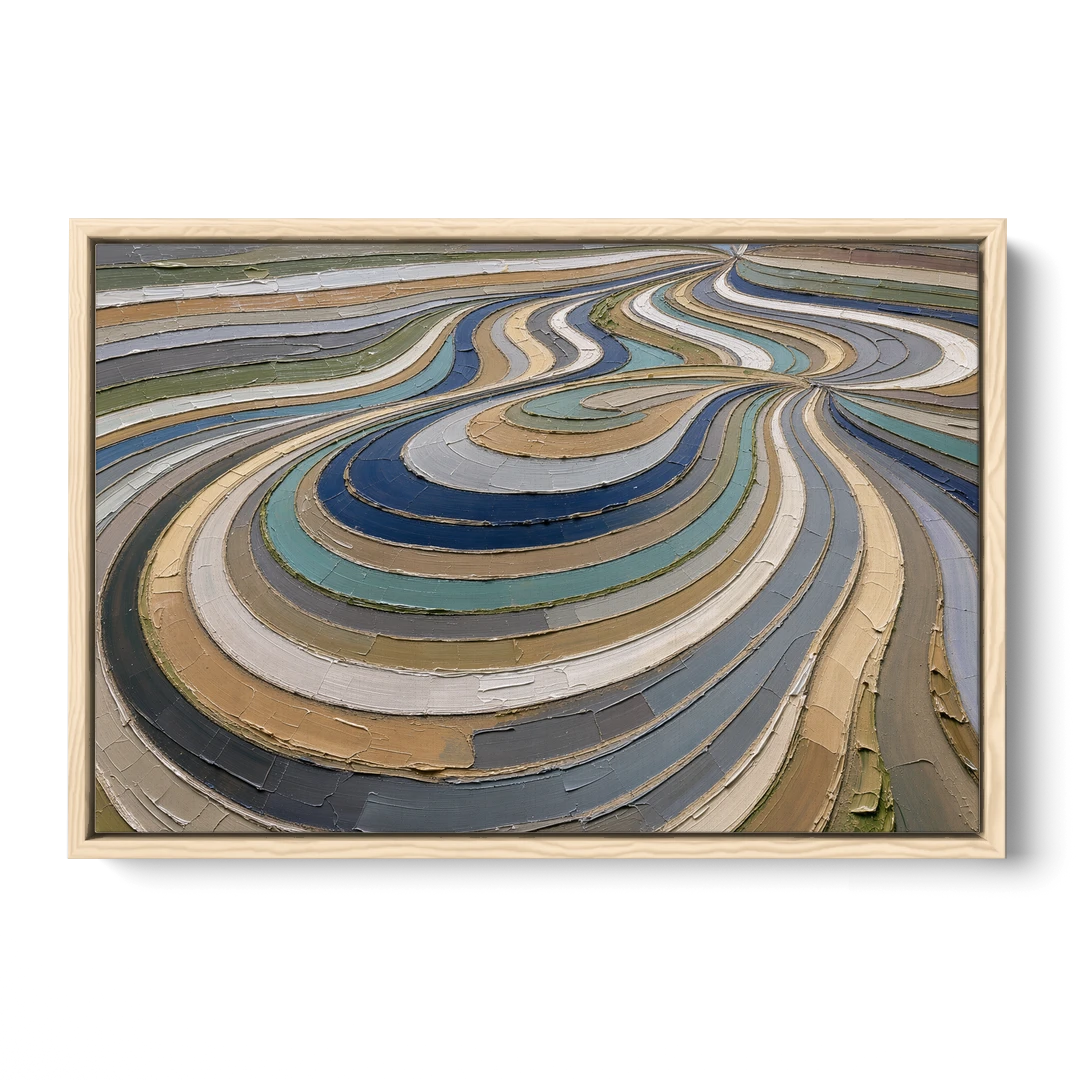 Extra Large Abstract Wall Art of Curving Hillside Terraces - Oak Framed Canvas Wall Art - Front