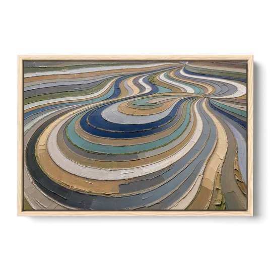 Extra Large Abstract Wall Art of Curving Hillside Terraces - Oak Framed Canvas Wall Art - Front