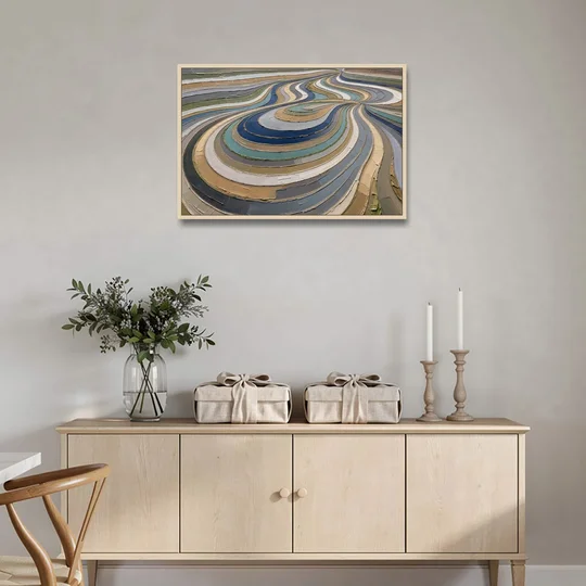 Extra Large Abstract Wall Art of Curving Hillside Terraces - Oak Framed Canvas Wall Art - Coffee Table - 36x24