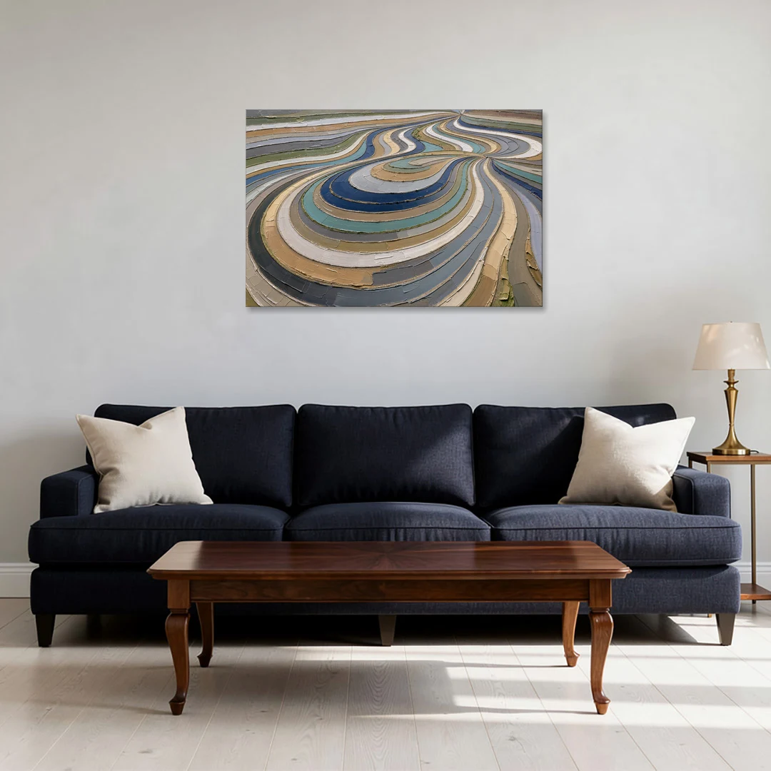 Extra Large Abstract Wall Art of Curving Hillside Terraces - Canvas Wall Art - Sofa - 36x24