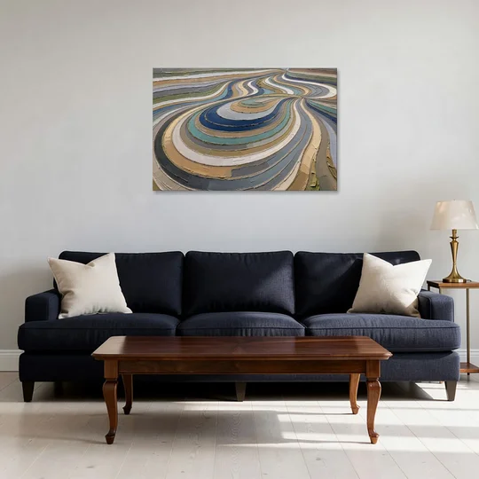 Extra Large Abstract Wall Art of Curving Hillside Terraces - Canvas Wall Art - Sofa - 36x24