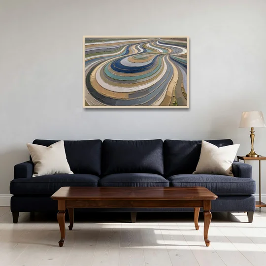 Extra Large Abstract Wall Art of Curving Hillside Terraces - Oak Framed Canvas Wall Art - Sofa - 36x24