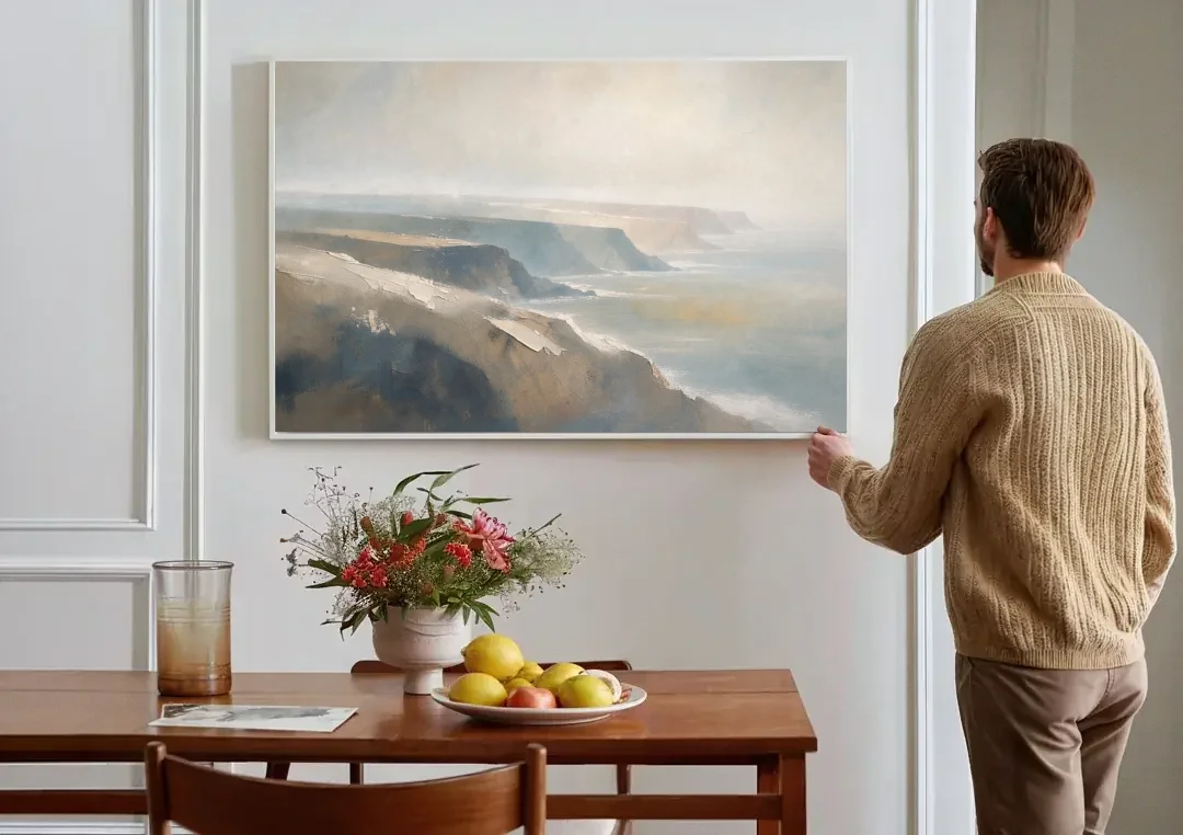 Extra Large Canvas Wall Art of Misty Headlands canvas wall art above a dining table