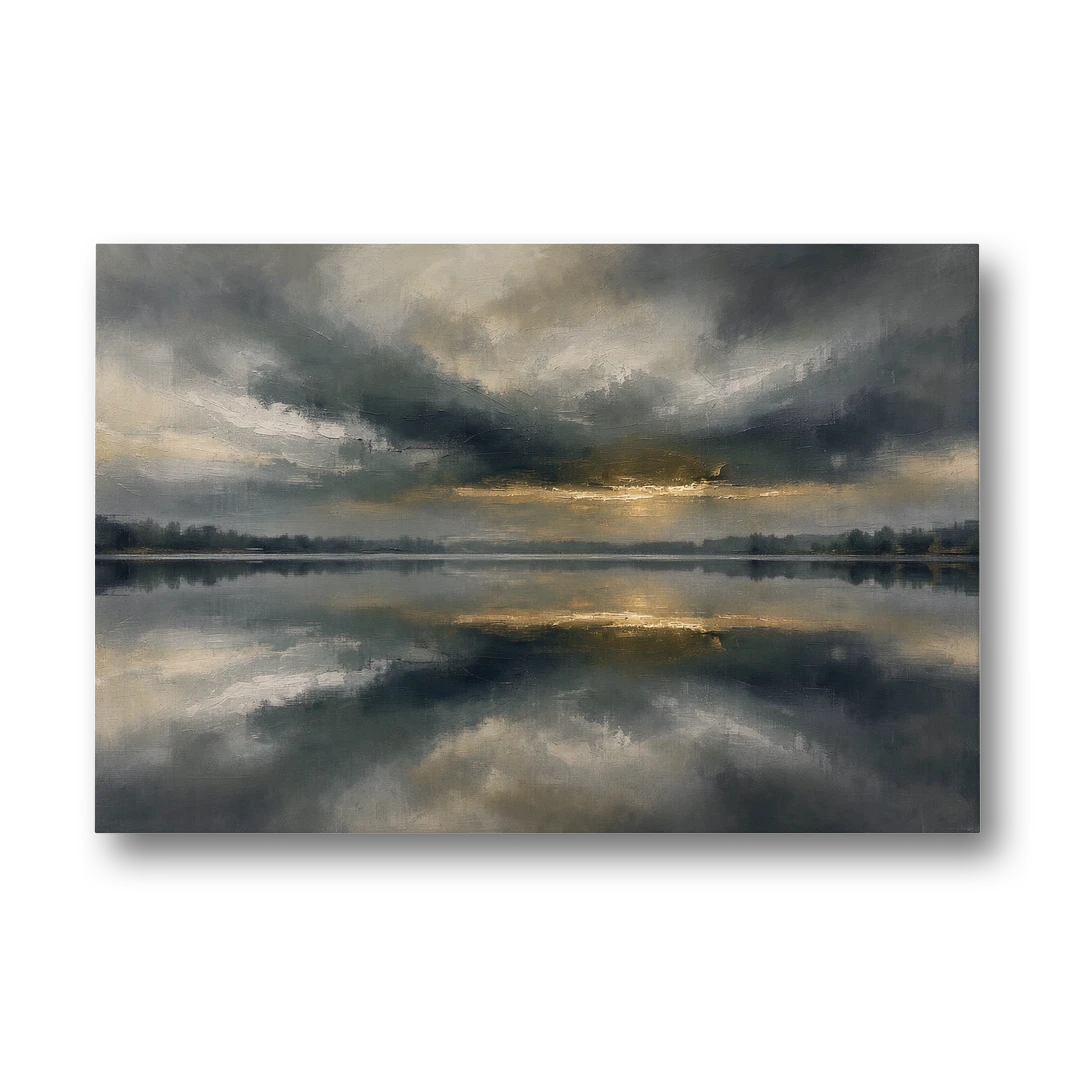 Extra Large Wall Art of a Gilded Stormy Lake - Canvas Wall Art - Front