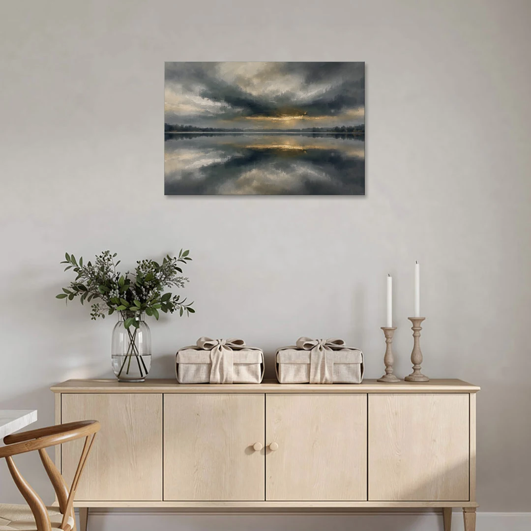 Extra Large Wall Art of a Gilded Stormy Lake - Canvas Wall Art - Coffee Table - 36x24