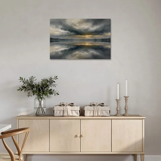 Extra Large Wall Art of a Gilded Stormy Lake - Canvas Wall Art - Coffee Table - 36x24