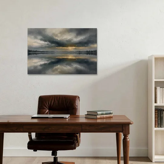 Extra Large Wall Art of a Gilded Stormy Lake - Canvas Wall Art - Office - 36x24