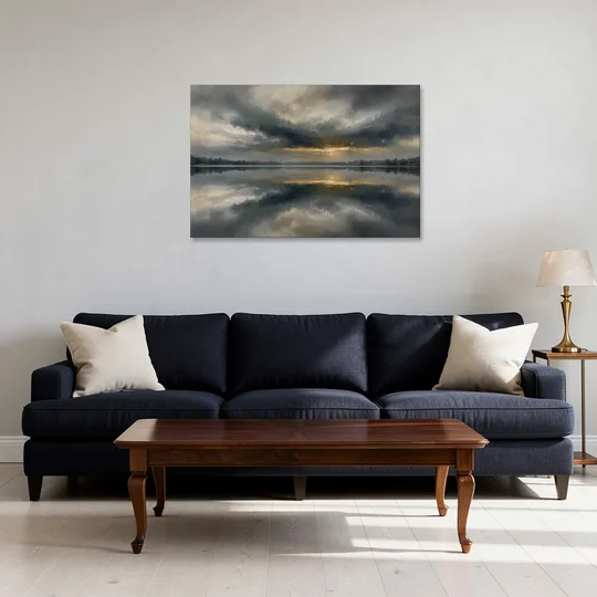 Extra Large Wall Art of a Gilded Stormy Lake - Canvas Wall Art - Sofa - 36x24