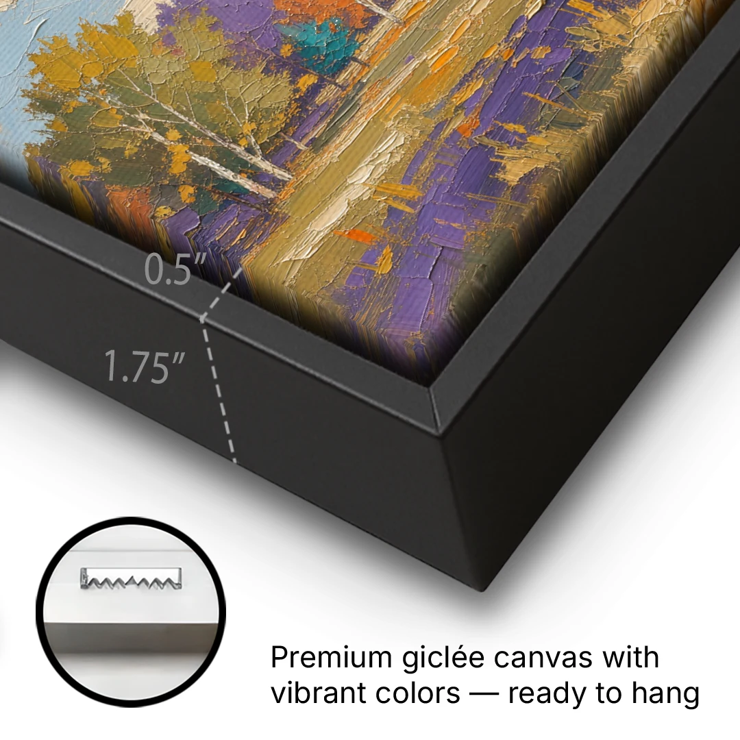 Fall Landscape Painting of a Blazing Maple - Black Framed Canvas Wall Art - Gallery Wrap Corner