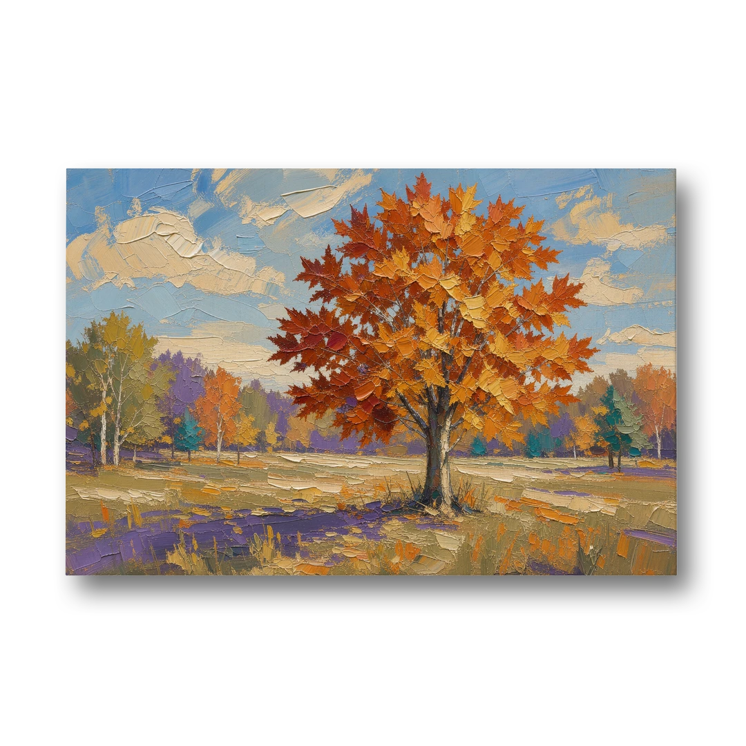 Fall Landscape Painting of a Blazing Maple - Canvas Wall Art - Front