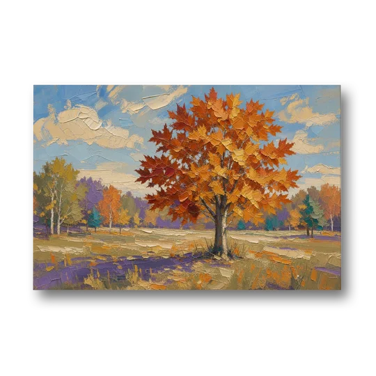 Fall Landscape Painting of a Blazing Maple - Canvas Wall Art - Front