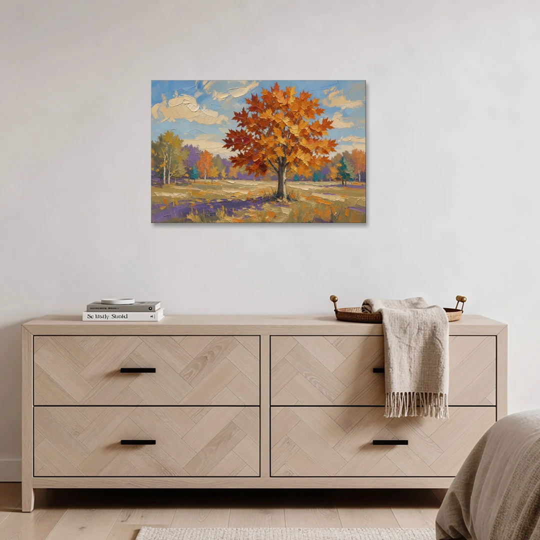 Fall Landscape Painting of a Blazing Maple - Canvas Wall Art - Coffee Table - 36x24