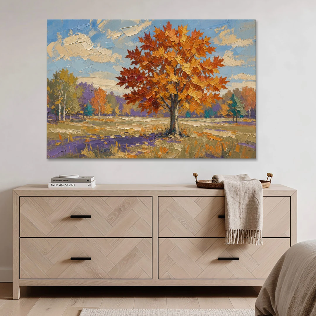 Fall Landscape Painting of a Blazing Maple - Canvas Wall Art - Coffee Table - 60x40