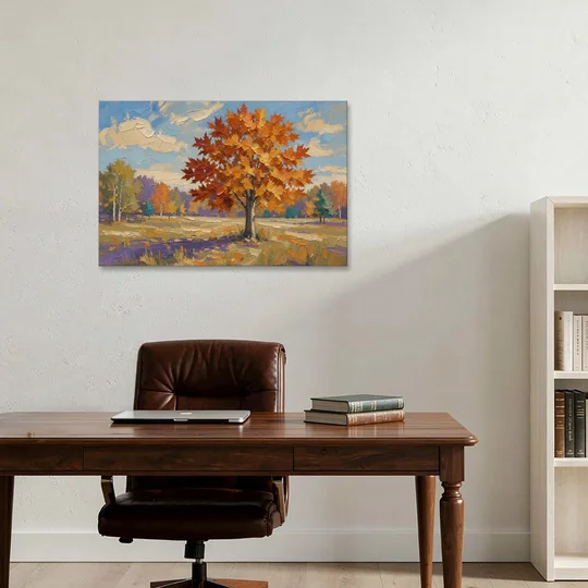 Fall Landscape Painting of a Blazing Maple - Canvas Wall Art - Office - 36x24