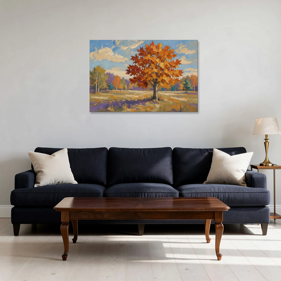 Fall Landscape Painting of a Blazing Maple - Canvas Wall Art - Sofa - 36x24
