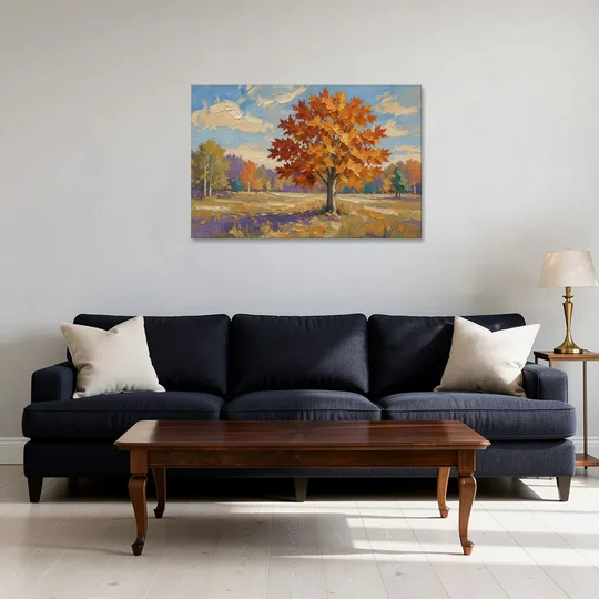 Fall Landscape Painting of a Blazing Maple - Canvas Wall Art - Sofa - 36x24
