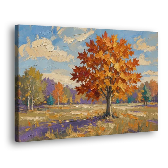 Fall Landscape Painting of a Blazing Maple - Canvas Wall Art - Side