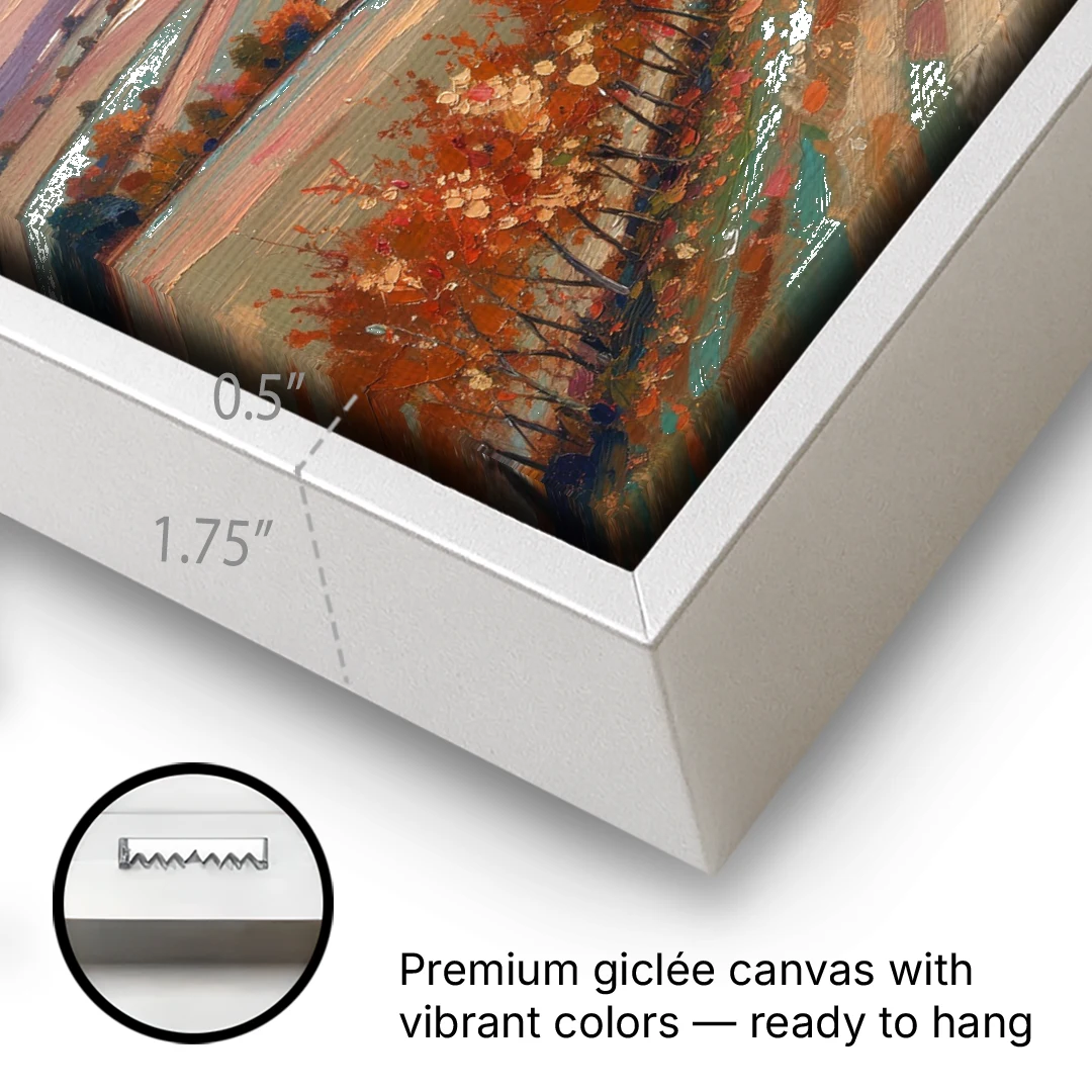 Fall Landscape Wall Art of the Maple Hedgerow - White Framed Canvas Wall Art - Gallery Wrap Corner