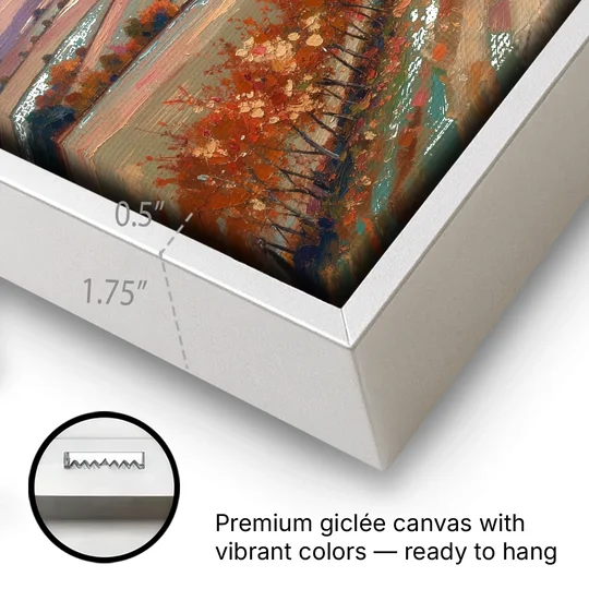 Fall Landscape Wall Art of the Maple Hedgerow - White Framed Canvas Wall Art - Gallery Wrap Corner