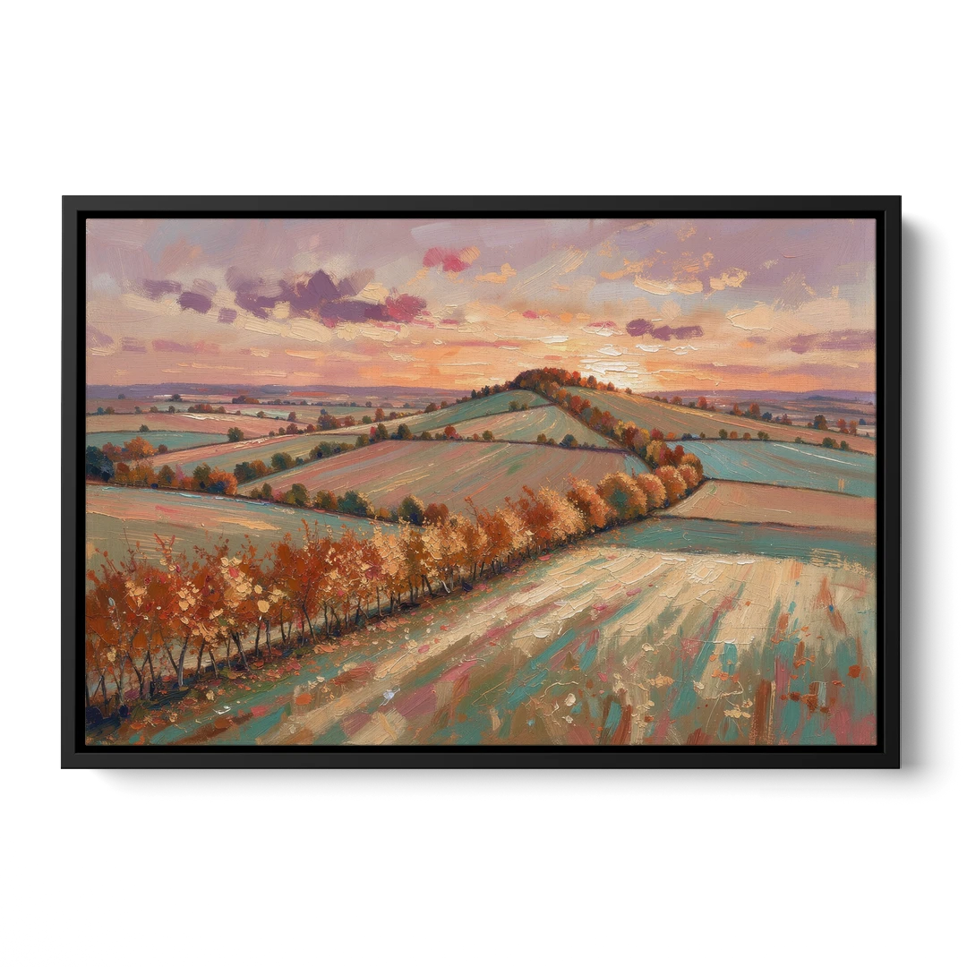 Fall Landscape Wall Art of the Maple Hedgerow - Black Framed Canvas Wall Art - Front