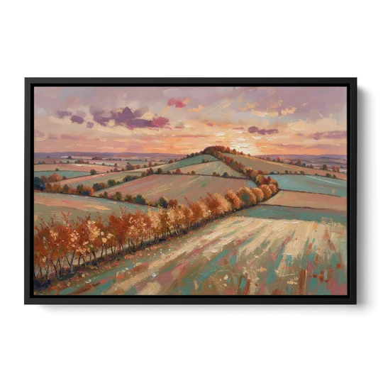 Fall Landscape Wall Art of the Maple Hedgerow - Black Framed Canvas Wall Art - Front