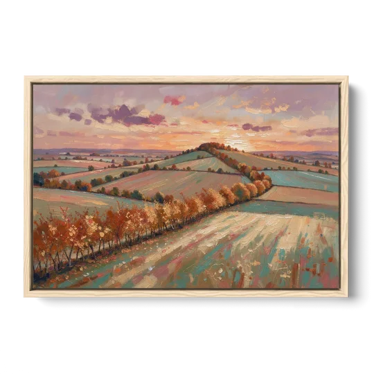 Fall Landscape Wall Art of the Maple Hedgerow - Oak Framed Canvas Wall Art - Front
