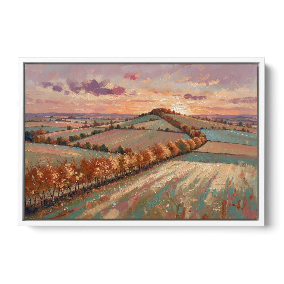 Fall Landscape Wall Art of the Maple Hedgerow - White Framed Canvas Wall Art - Front