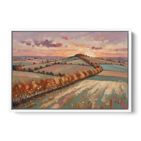 Fall Landscape Wall Art of the Maple Hedgerow - White Framed Canvas Wall Art - Front