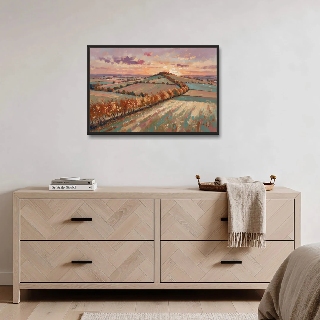 Fall Landscape Wall Art of the Maple Hedgerow - Black Framed Canvas Wall Art - Coffee Table - 36x24