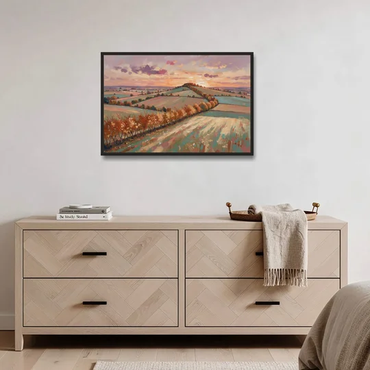 Fall Landscape Wall Art of the Maple Hedgerow - Black Framed Canvas Wall Art - Coffee Table - 36x24