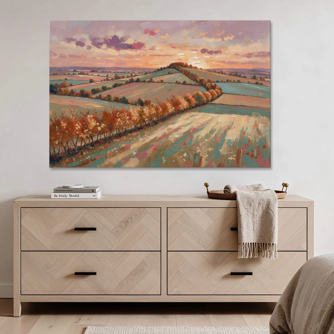 Fall Landscape Wall Art of the Maple Hedgerow - Canvas Wall Art - Coffee Table - 60x40