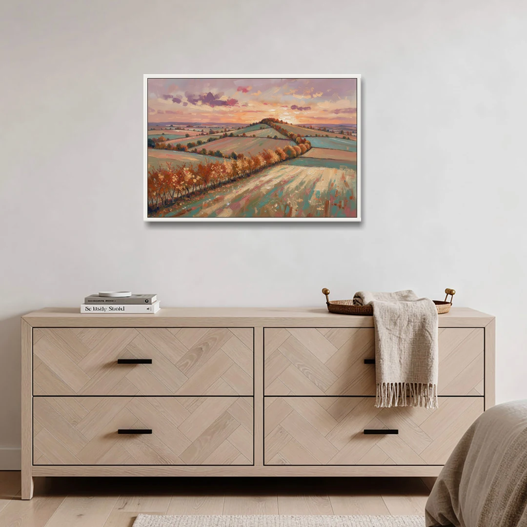 Fall Landscape Wall Art of the Maple Hedgerow - White Framed Canvas Wall Art - Coffee Table - 36x24