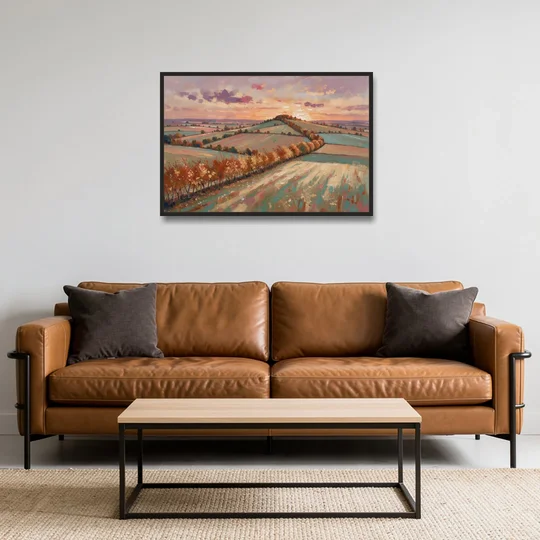 Fall Landscape Wall Art of the Maple Hedgerow - Black Framed Canvas Wall Art - Sofa - 36x24
