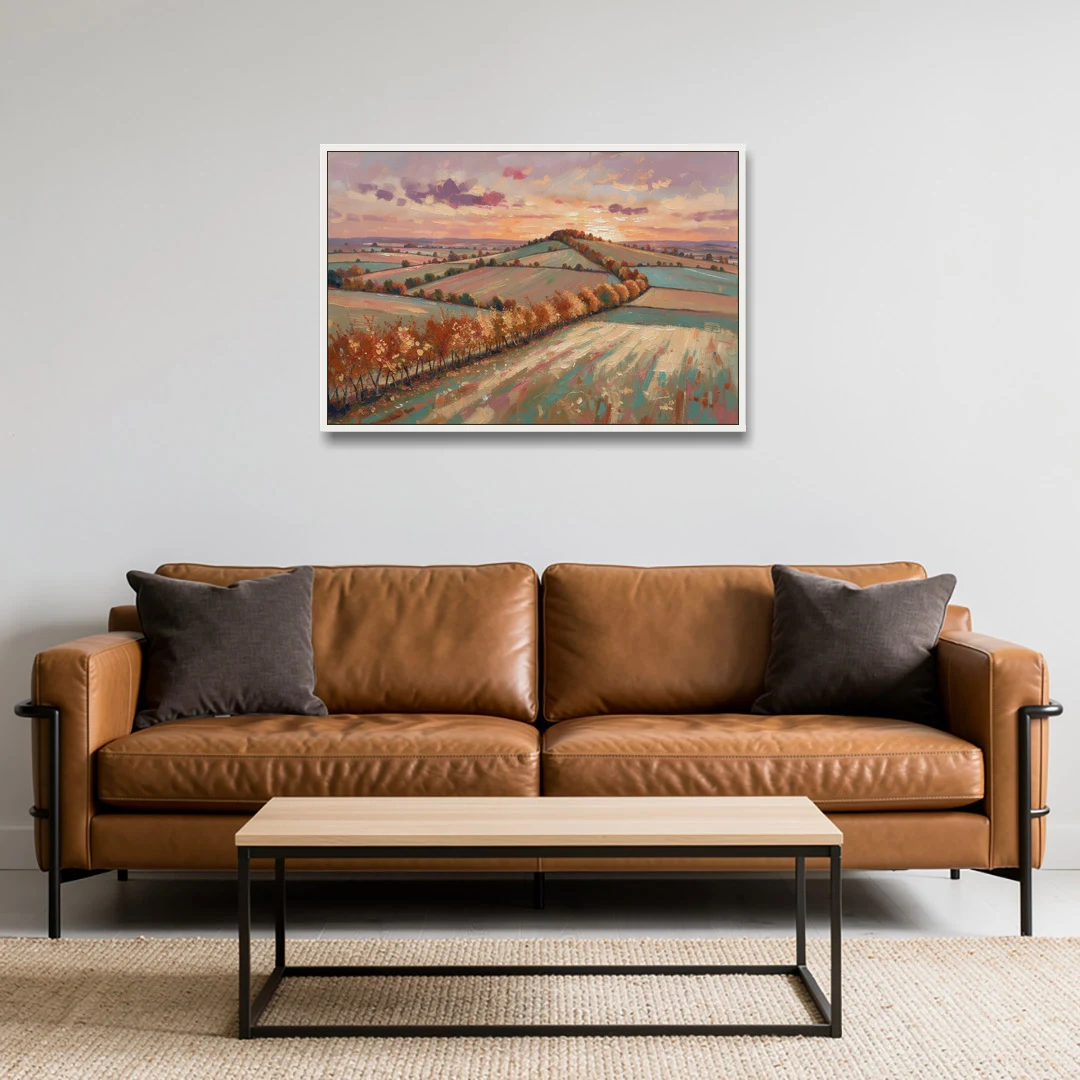 Fall Landscape Wall Art of the Maple Hedgerow - White Framed Canvas Wall Art - Sofa - 36x24
