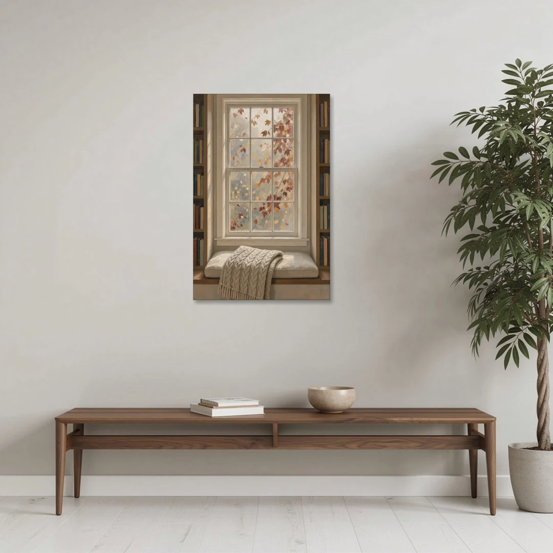 Fall Wall Art Window Seat with Wool Blanket - Canvas Wall Art - Coffee Table - 24x36