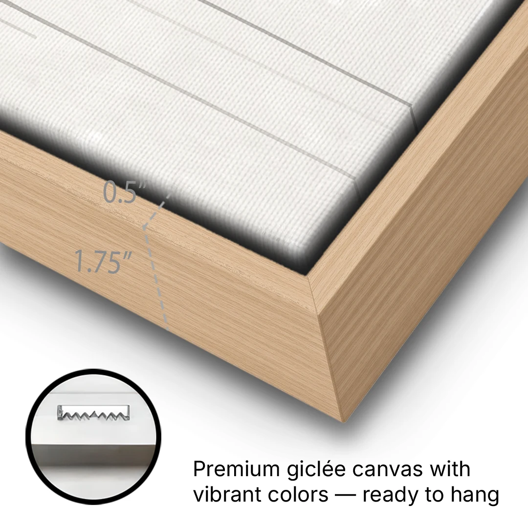 Falling Grey Rain Lines for the Dining Room - Oak Framed Canvas Wall Art - Gallery Wrap Corner