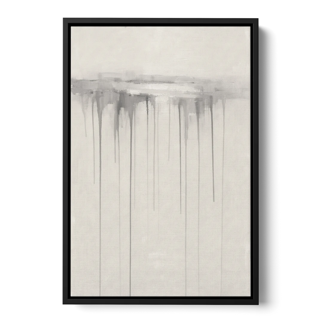 Falling Grey Rain Lines for the Dining Room - Black Framed Canvas Wall Art - Front
