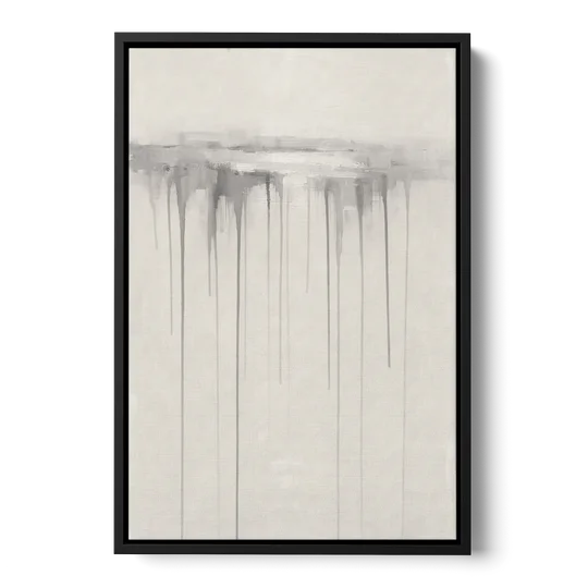 Falling Grey Rain Lines for the Dining Room - Black Framed Canvas Wall Art - Front