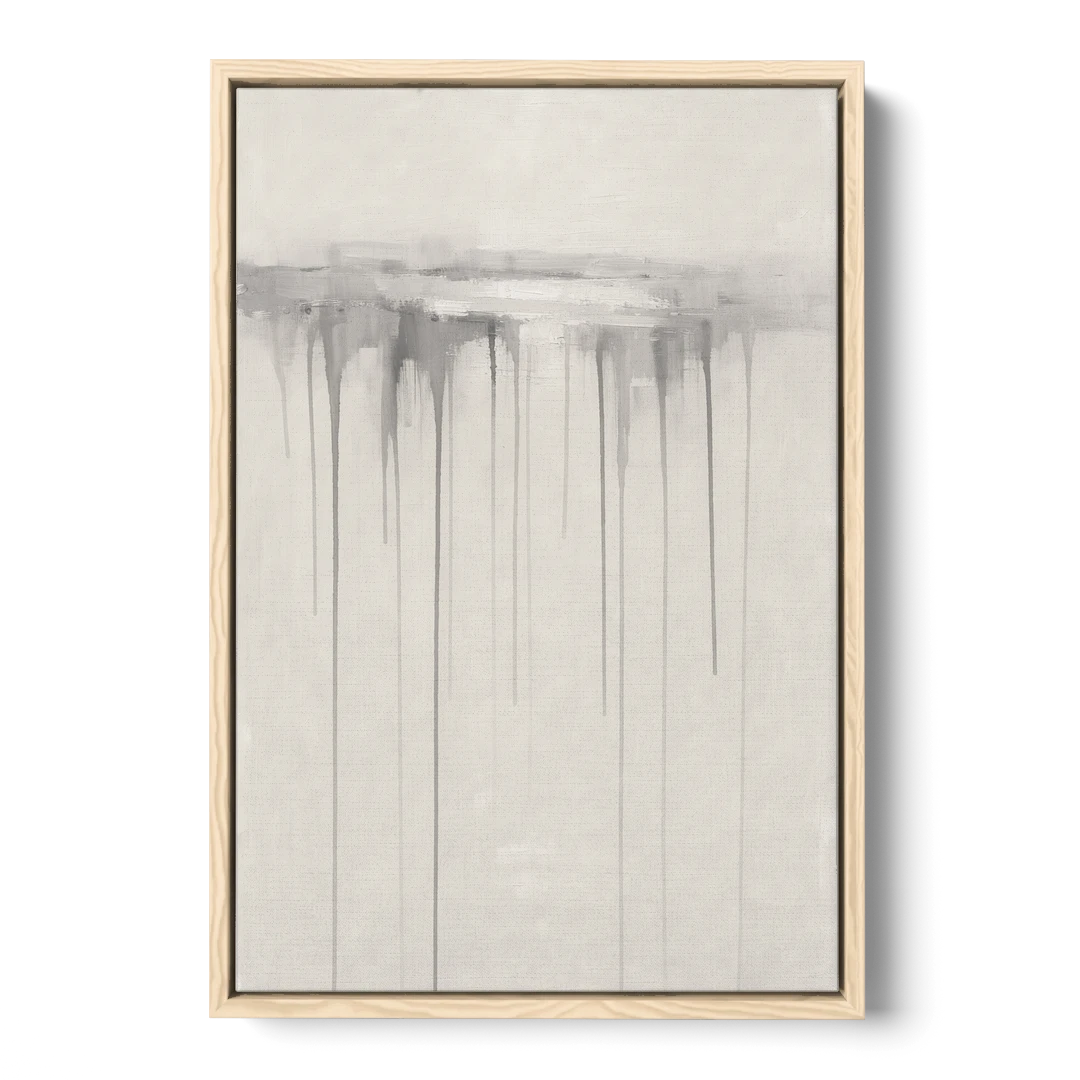 Falling Grey Rain Lines for the Dining Room - Oak Framed Canvas Wall Art - Front