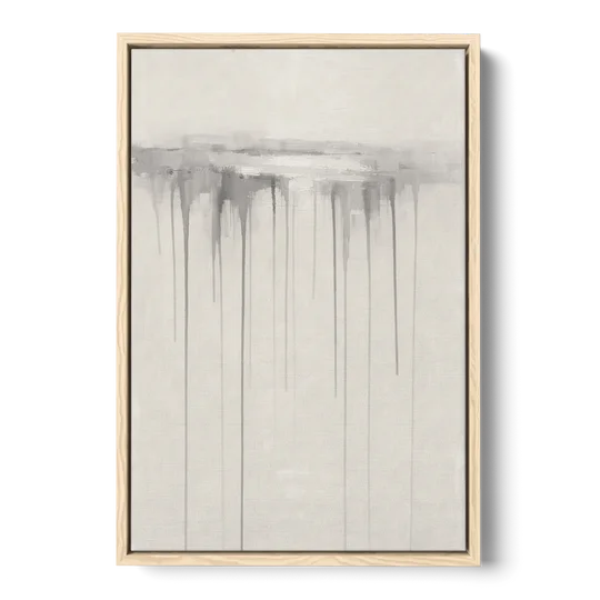 Falling Grey Rain Lines for the Dining Room - Oak Framed Canvas Wall Art - Front