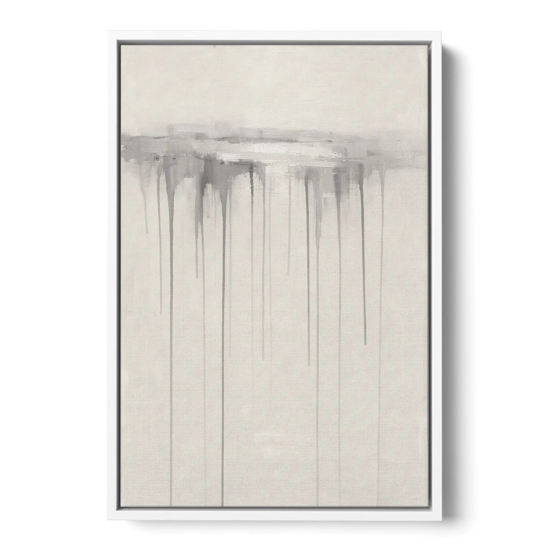 Falling Grey Rain Lines for the Dining Room - White Framed Canvas Wall Art - Front