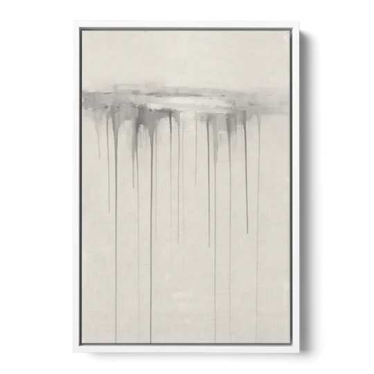 Falling Grey Rain Lines for the Dining Room - White Framed Canvas Wall Art - Front
