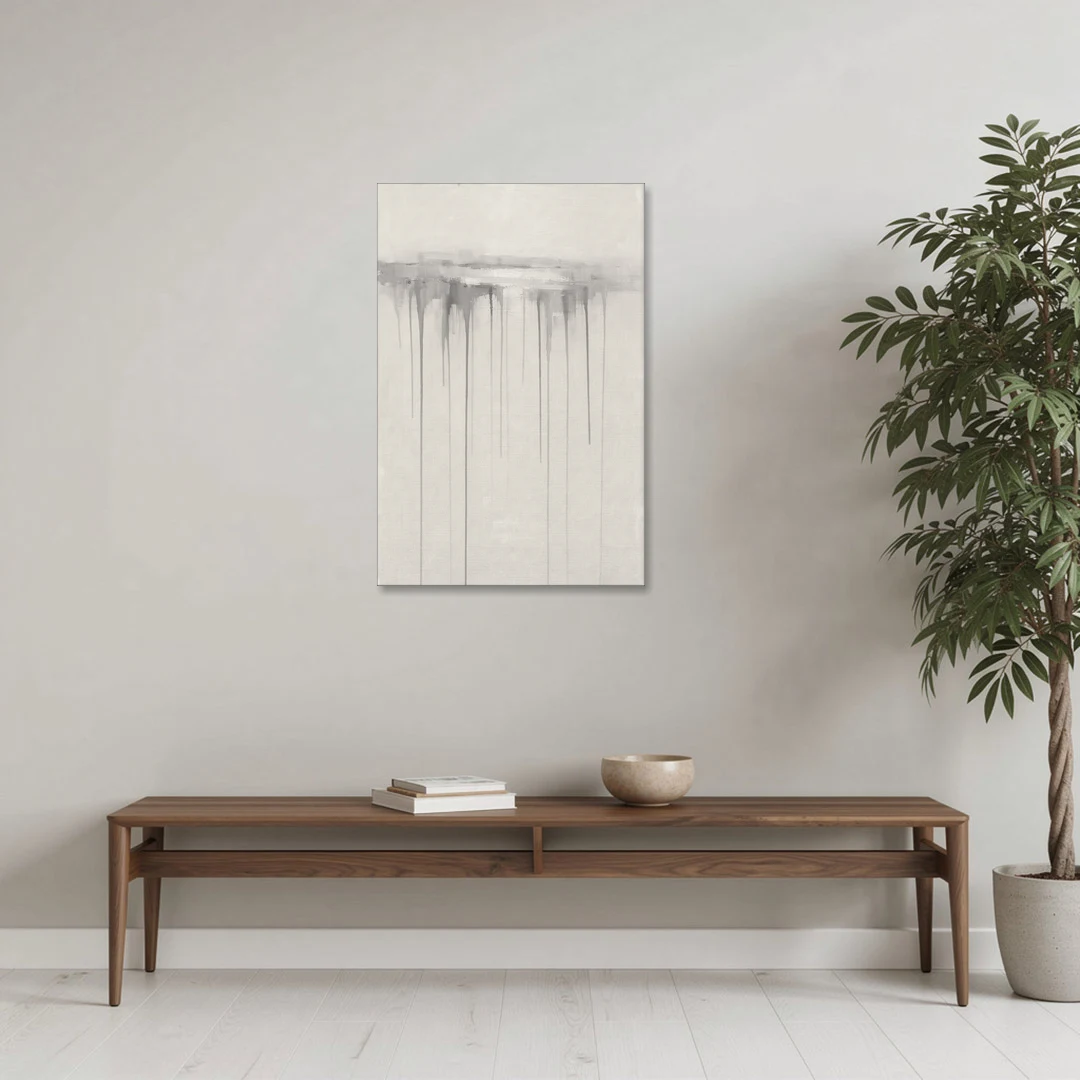 Falling Grey Rain Lines for the Dining Room - Canvas Wall Art - Coffee Table - 24x36