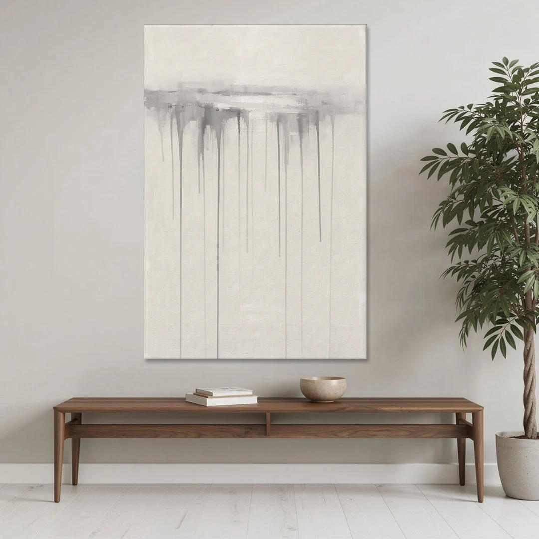 Falling Grey Rain Lines for the Dining Room - Canvas Wall Art - Coffee Table - 40x60