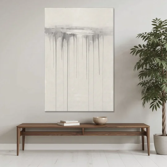 Falling Grey Rain Lines for the Dining Room - Canvas Wall Art - Coffee Table - 40x60