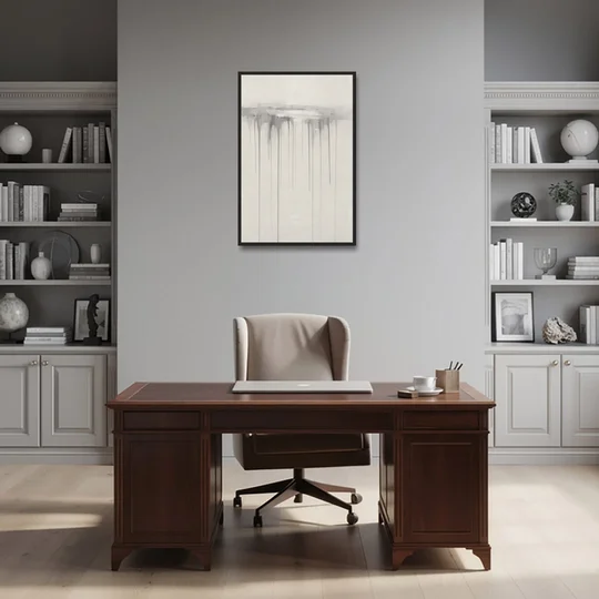 Falling Grey Rain Lines for the Dining Room - Black Framed Canvas Wall Art - Office - 24x36
