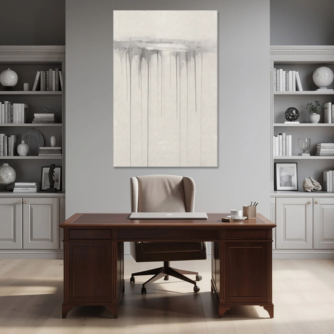 Falling Grey Rain Lines for the Dining Room - Canvas Wall Art - Office - 40x60