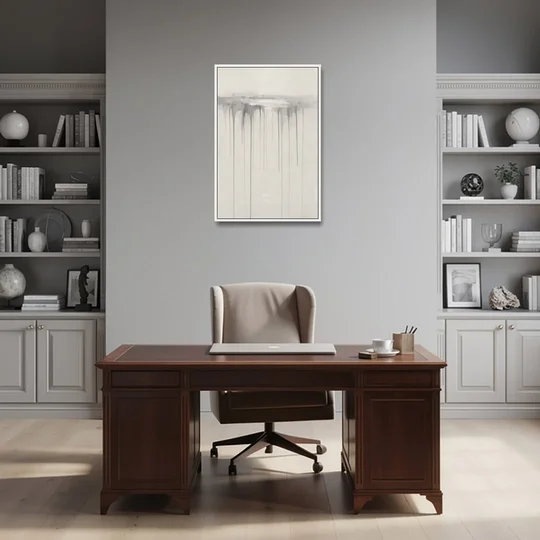 Falling Grey Rain Lines for the Dining Room - White Framed Canvas Wall Art - Office - 24x36