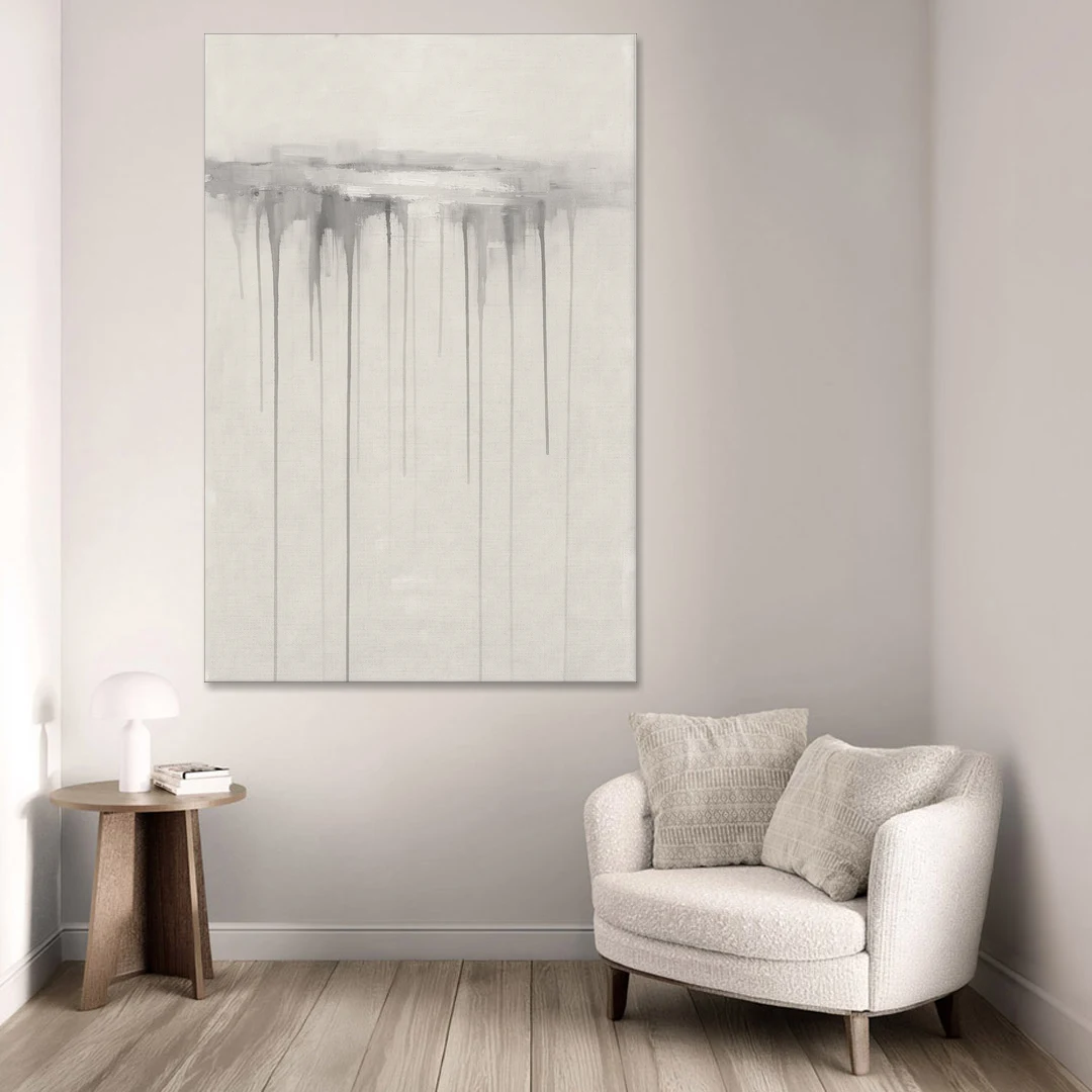 Falling Grey Rain Lines for the Dining Room - Canvas Wall Art - Sofa - 40x60